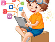 A boy using tablet for distance learning online