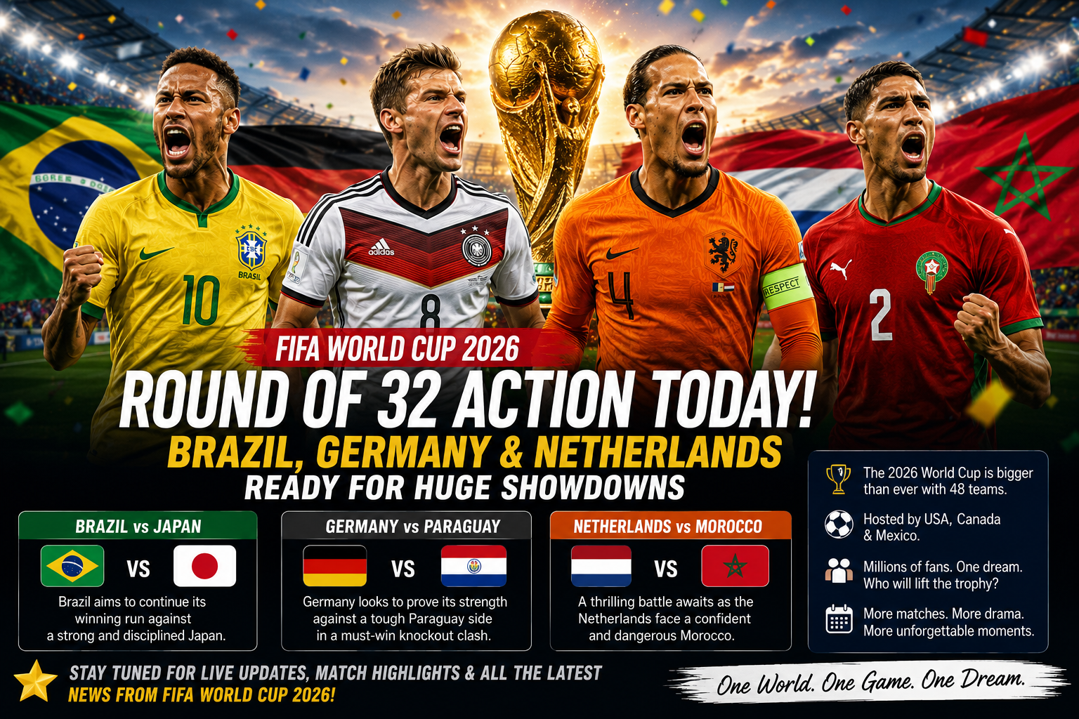 FIFA World Cup 2026 Today: Brazil, Germany & Netherlands Face High-Stakes Round of 32 Battles