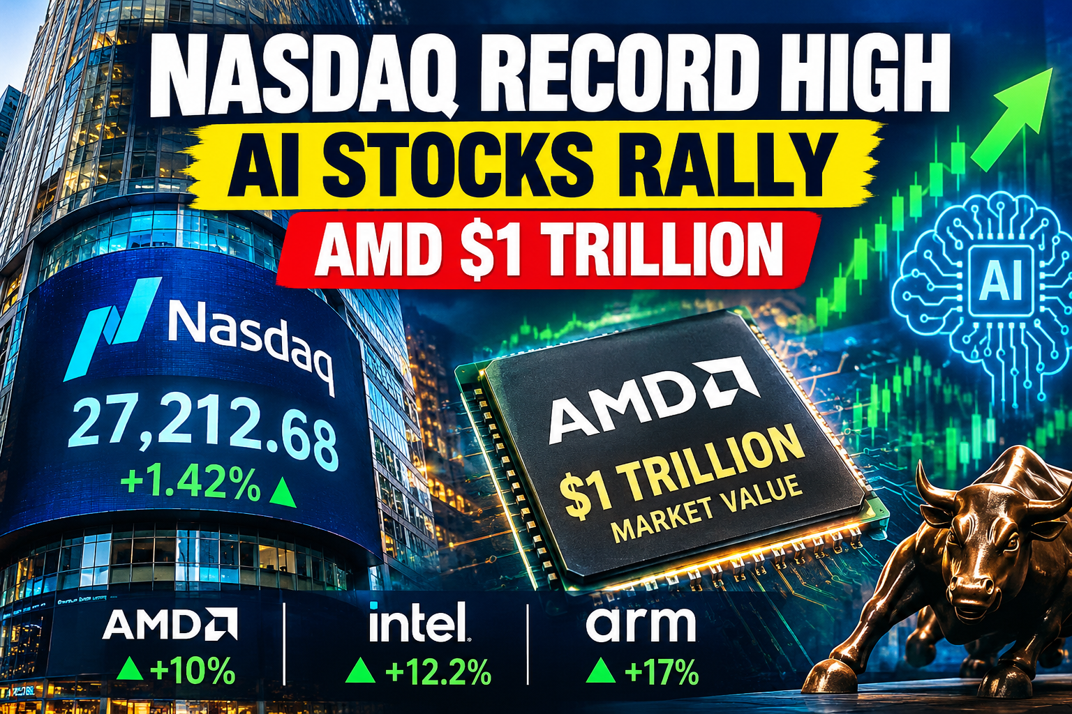 Nasdaq Hits Record High as AI Rally Pushes AMD Past $1 Trillion