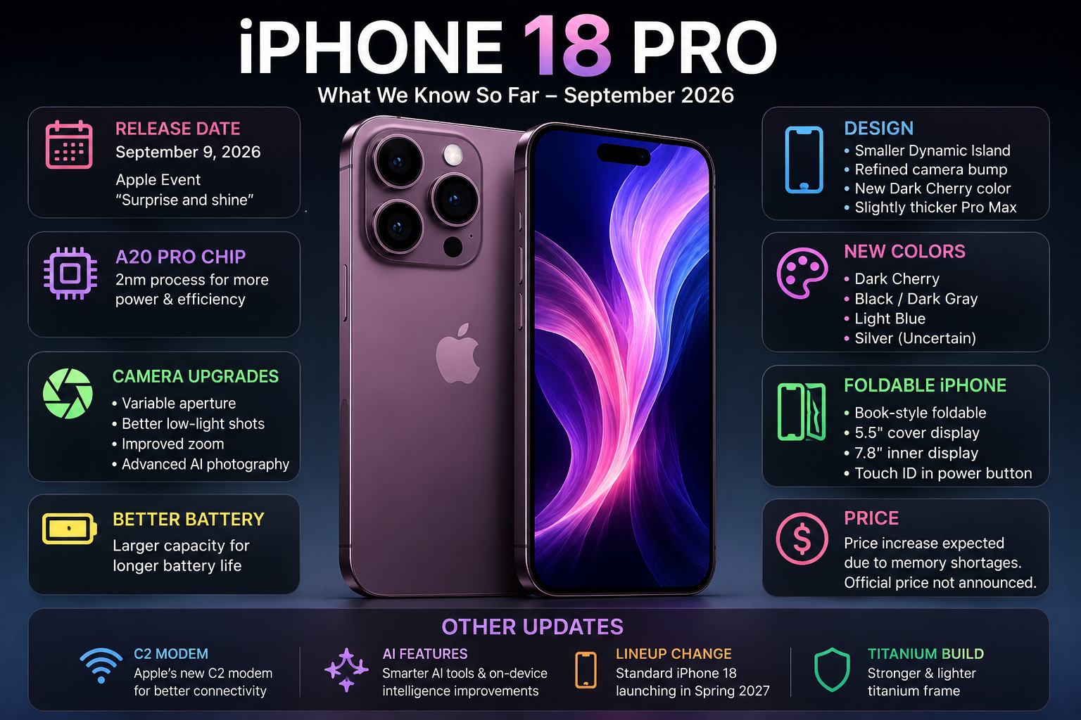 iPhone 18 Pro with camera upgrades and September 9 2026 launch date