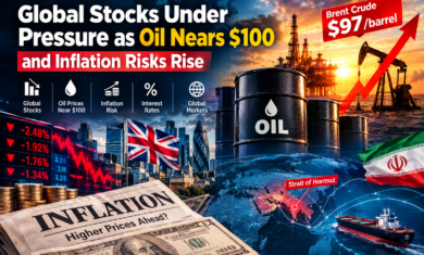 Global Stocks Under Pressure as Oil Nears $100