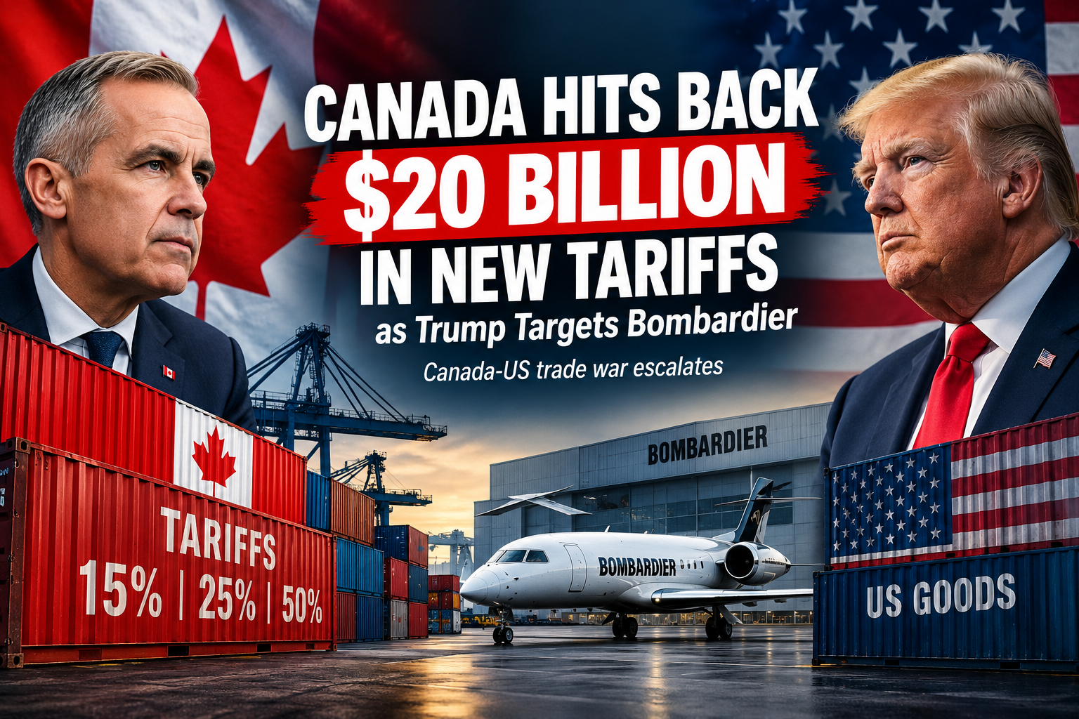 Canada Hits $20 Billion of US Goods With New Tariffs as Trump Targets Bombardier