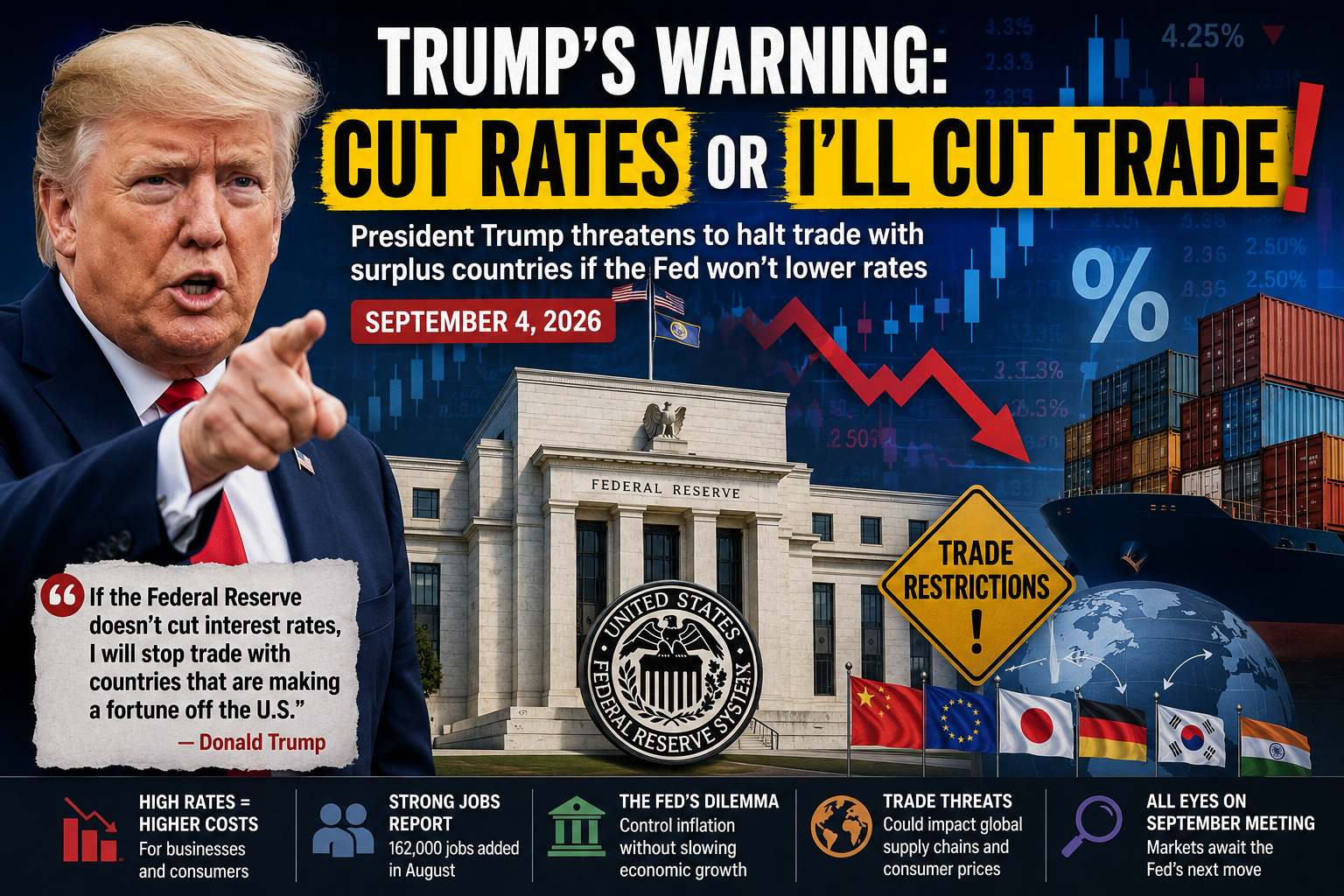 Trump threatens trade restrictions if the Fed refuses to lower interest rates