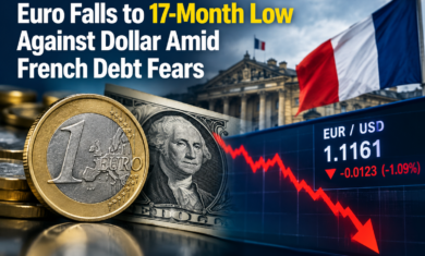 Euro Falls to 17-Month Low Amid French Debt Fears