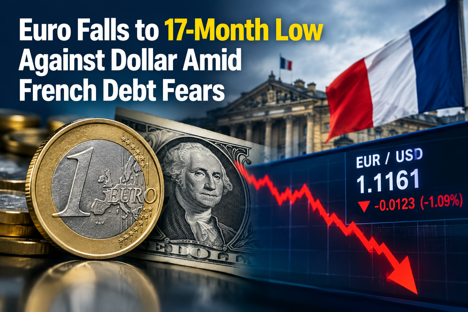 Euro Falls to 17-Month Low Against Dollar as French Debt Fears Rattle Markets